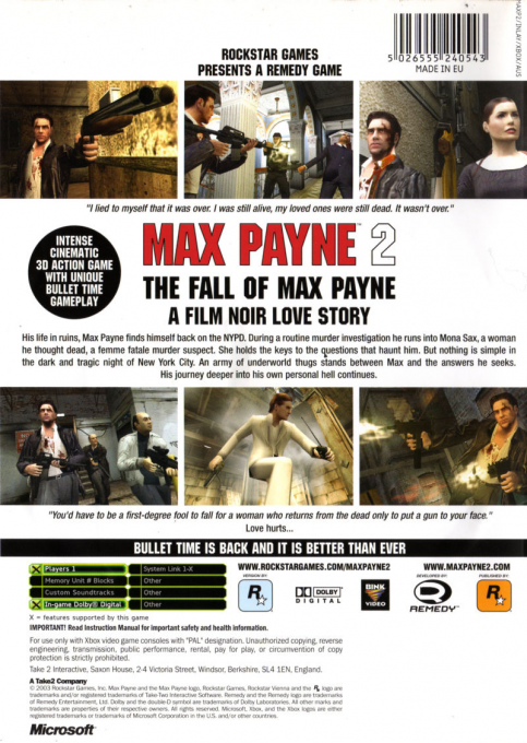 Max Payne 2 - The Fall Of Max Payne — box-2D-back (AU)