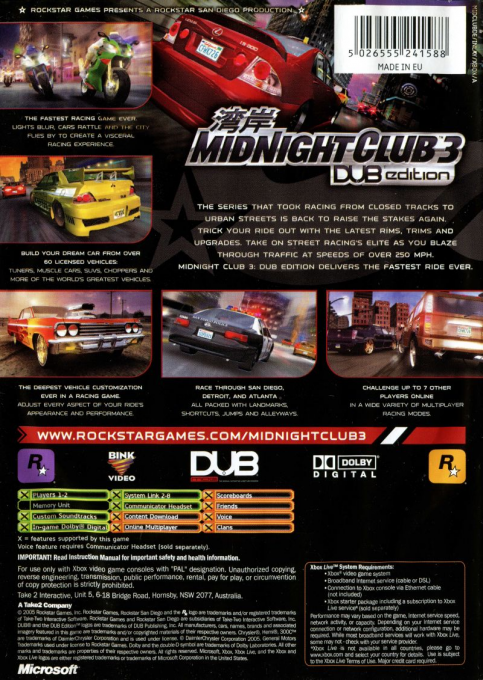 Midnight Club 3 - Dub Edition — box-2D-back (AU)
