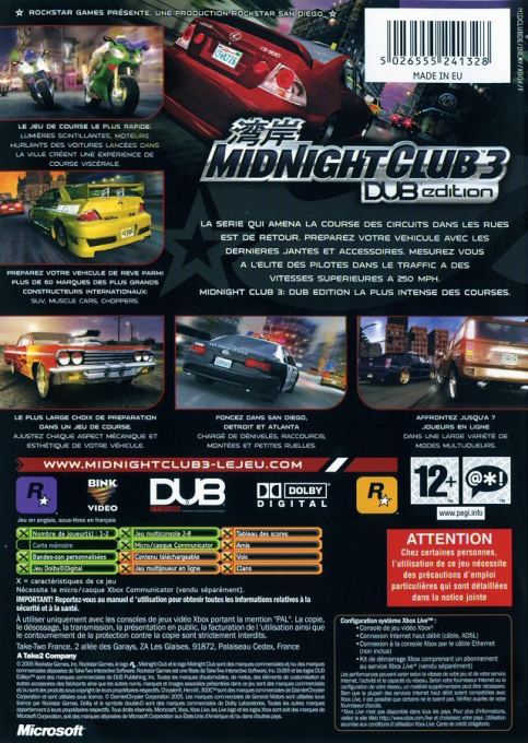 Midnight Club 3 - Dub Edition — box-2D-back (FR)