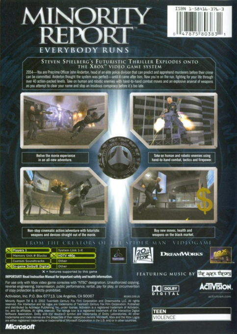 Minority Report - Everybody Runs — box-2D-back (US)