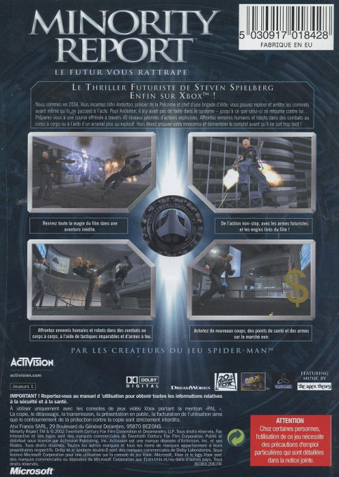 Minority Report - Everybody Runs — box-2D-back (FR)