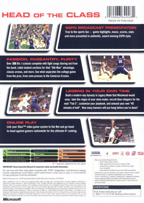 NCAA College Basketball 2k3 — box-2D-back (US)