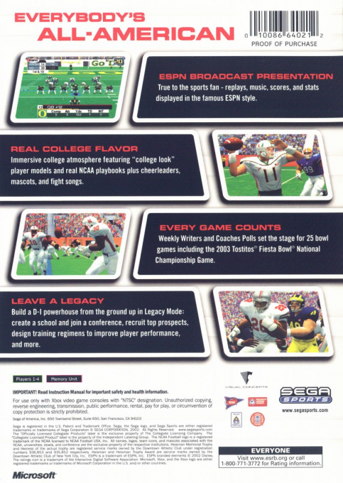 Ncaa College Football 2k3 — box-2D-back (US)