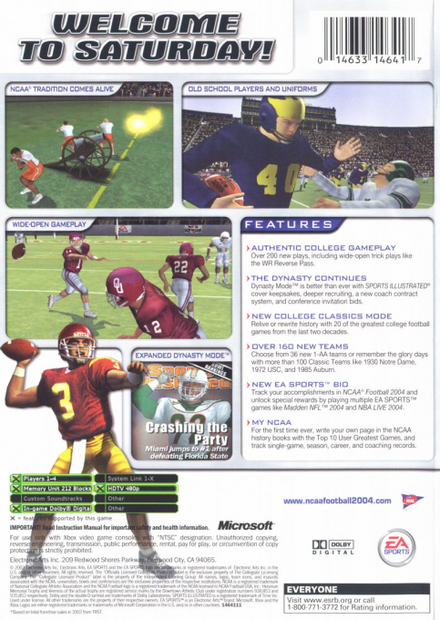 Ncaa Football 2004 — box-2D-back (US)