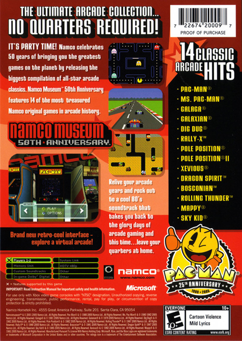 Namco Museum 50th Anniversary — box-2D-back (US)