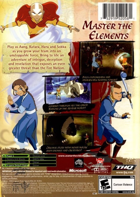 Avatar - The Last Airbender — box-2D-back (US)