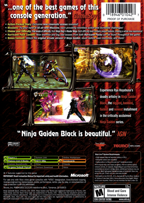 Ninja Gaiden Black — box-2D-back (US)