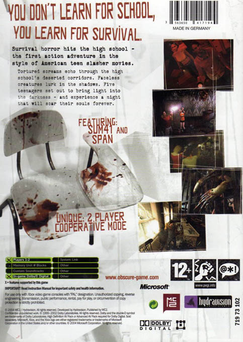 Obscure — box-2D-back (EU)