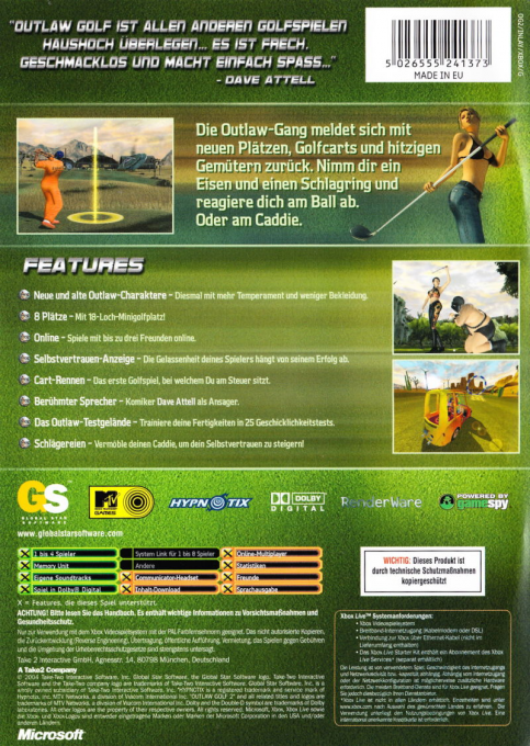 Outlaw Golf 2 — box-2D-back (DE)