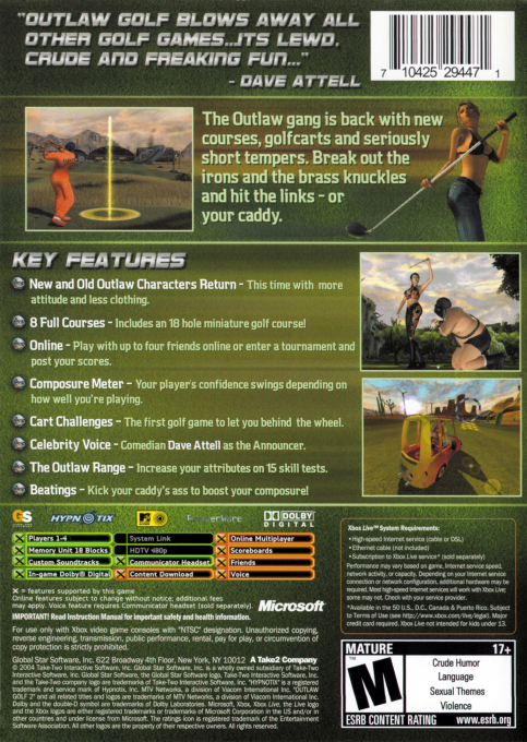 Outlaw Golf 2 — box-2D-back (US)