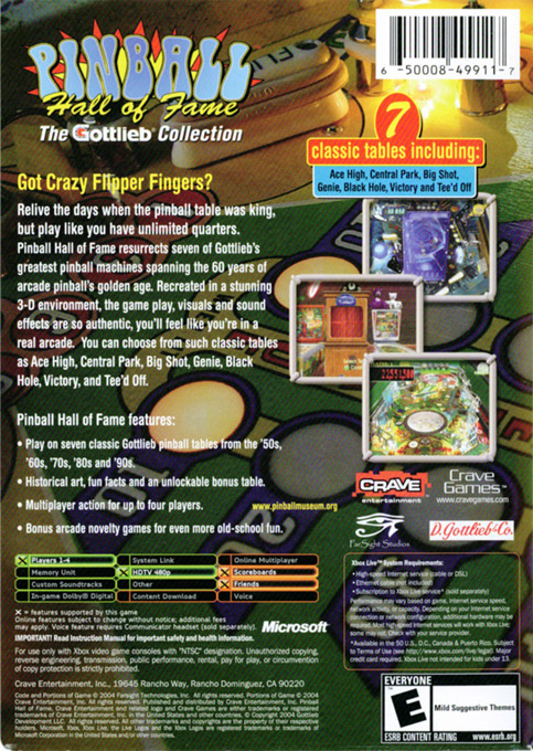 Pinball Hall of Fame - The Gottlieb Collection — box-2D-back (US)