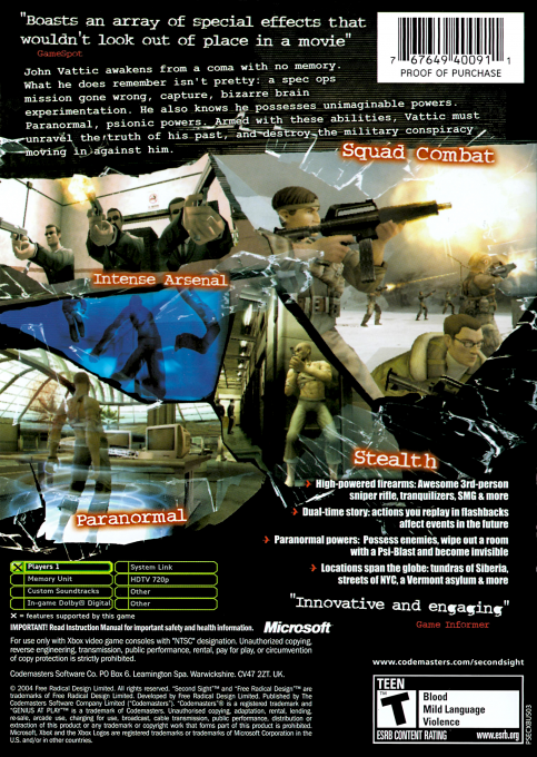 Second Sight — box-2D-back (US)
