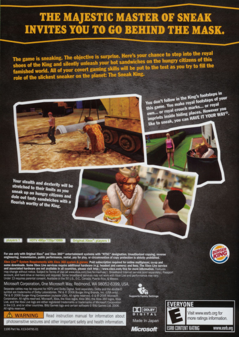 Sneak King — box-2D-back (US)