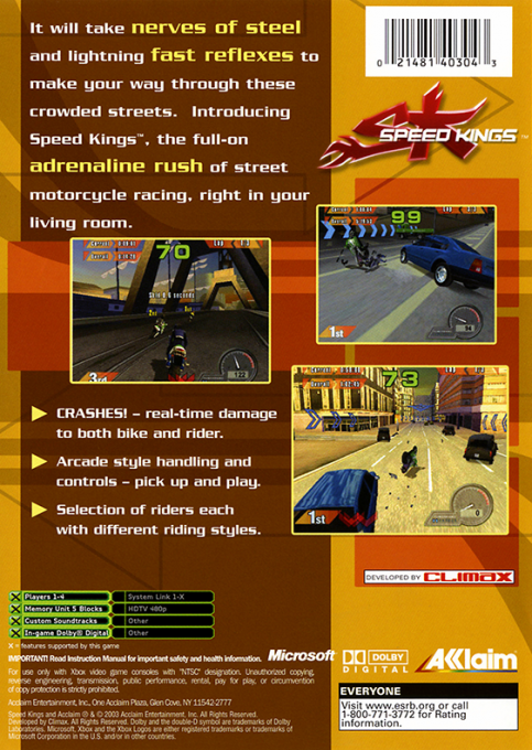Speed Kings — box-2D-back (US)