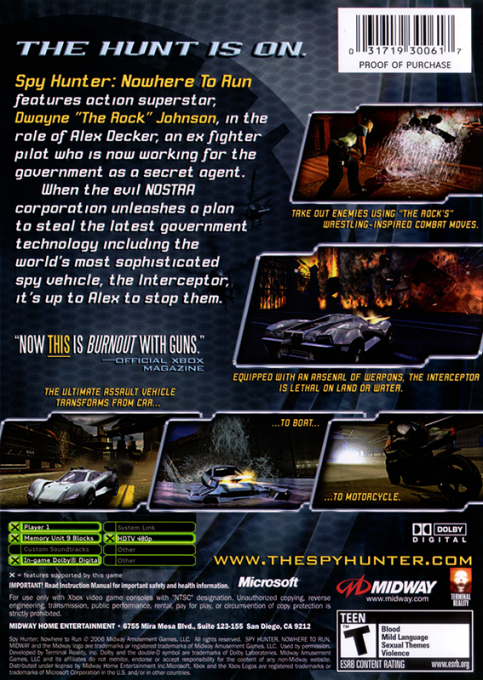 Spy Hunter - Nowhere To Run — box-2D-back (US)