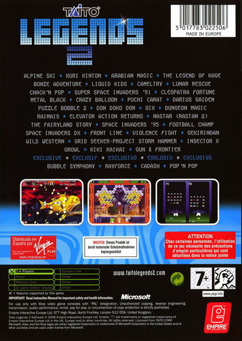 Taito Legends 2 — box-2D-back (EU)