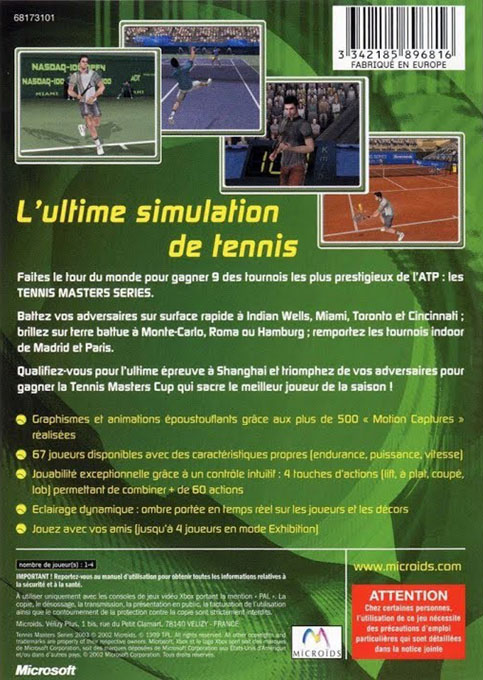 Tennis Masters Series 2003 — box-2D-back (FR)