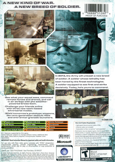 Ghost Recon Advanced Warfighter — box-2D-back (US)