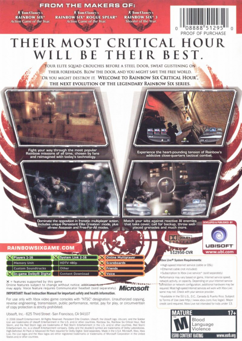 Rainbow Six - Critical Hour — box-2D-back (US)