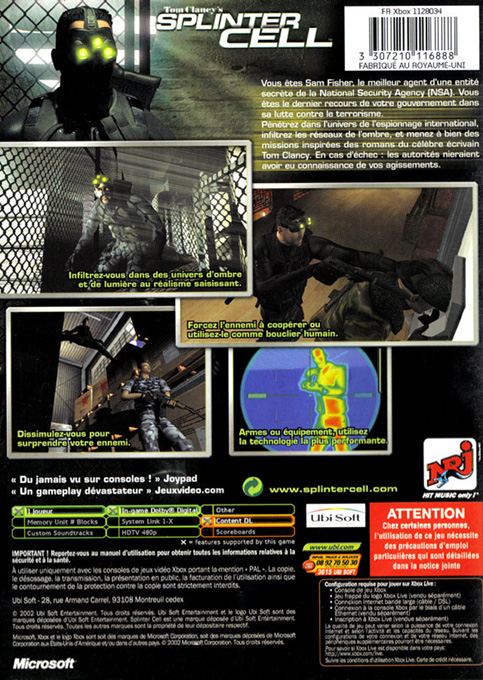 Splinter Cell — box-2D-back (FR)