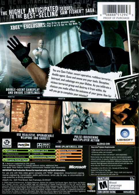 Tom Clancy's Splinter Cell - Double Agent — box-2D-back (US)