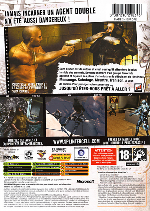 Tom Clancy's Splinter Cell - Double Agent — box-2D-back (FR)