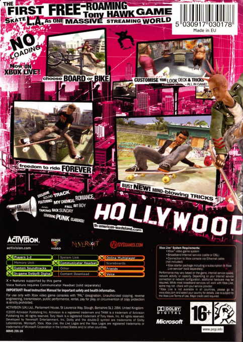 Tony Hawk's American Wasteland — box-2D-back (EU)