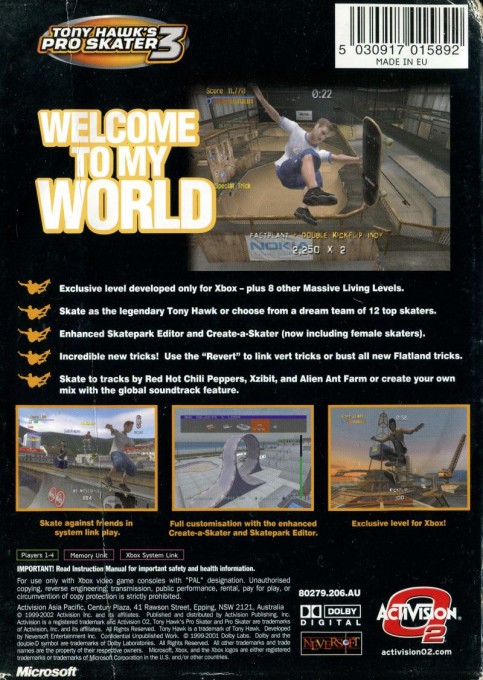 Tony Hawk's Pro Skater 3 — box-2D-back (AU)