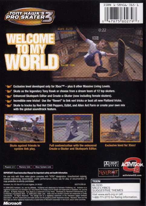 Tony Hawk's Pro Skater 3 — box-2D-back (US)
