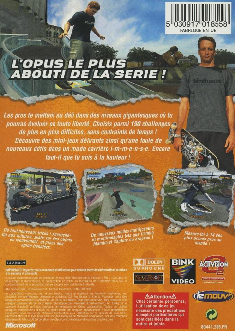 Tony Hawk's Pro Skater 4 — box-2D-back (FR)