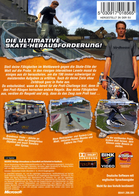 Tony Hawk's Pro Skater 4 — box-2D-back (DE)