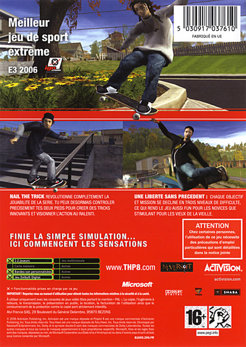 Tony Hawk's Project 8 — box-2D-back (FR)