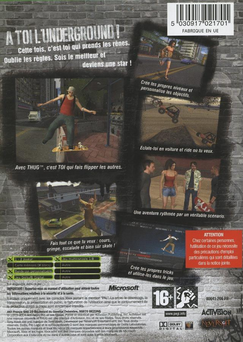 Tony Hawk's Underground — box-2D-back (FR)
