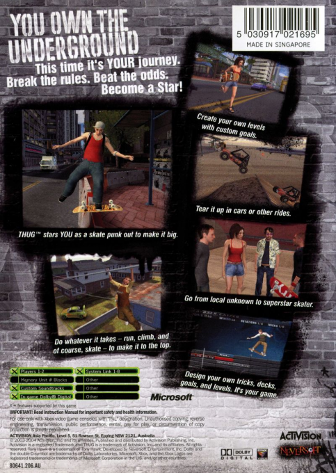 Tony Hawk's Underground — box-2D-back (AU)