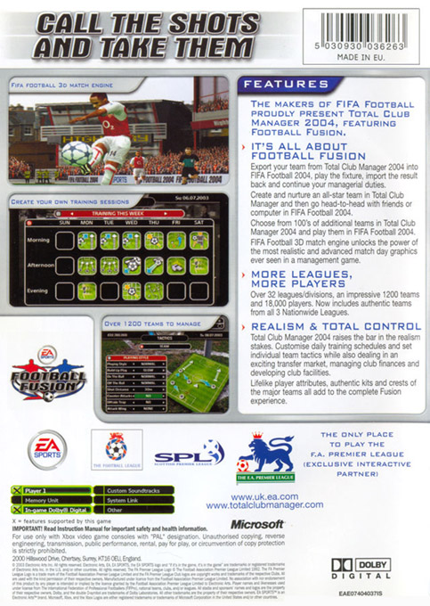 Total Club Manager 2004 — box-2D-back (UK)