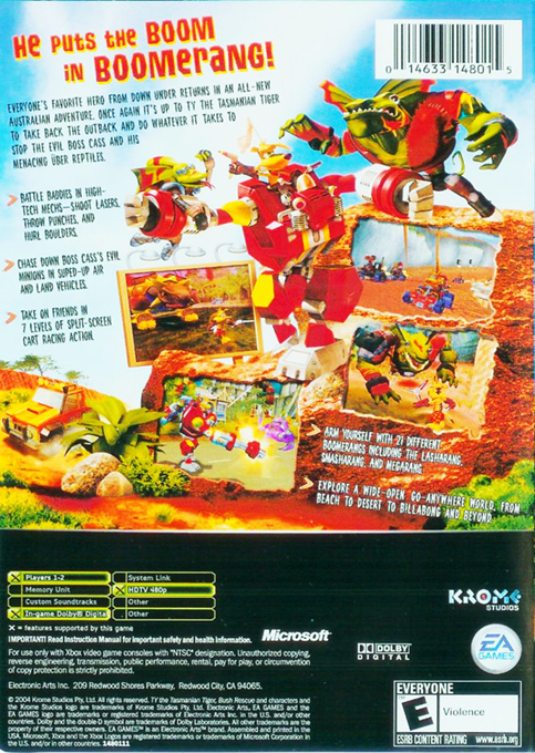 Ty The Tasmanian Tiger 2 - Bush Rescue — box-2D-back (US)