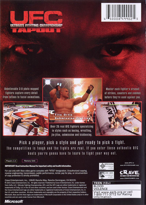 UFC Ultimate Fighting Championship - Tapout — box-2D-back (US)