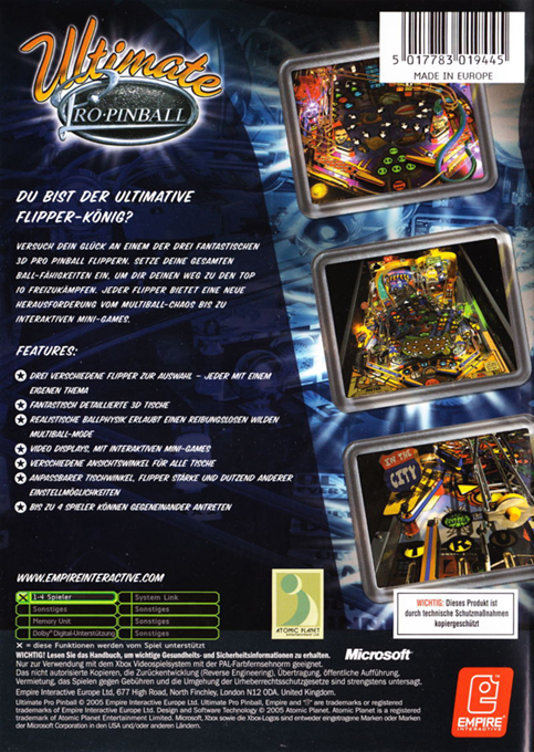 Ultimate Pro Pinball — box-2D-back (DE)
