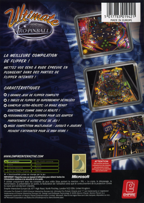 Ultimate Pro Pinball — box-2D-back (FR)