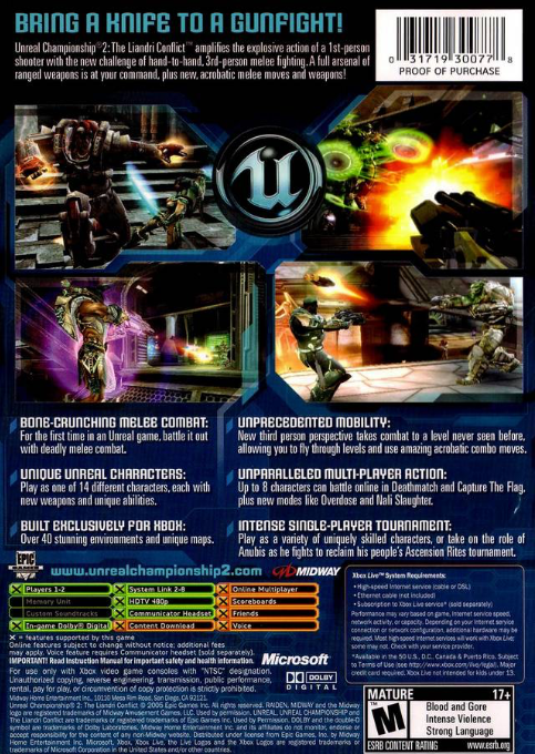 Unreal Championship 2 - The Liandri Conflict — box-2D-back (US)
