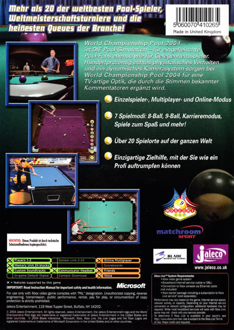 World Championship Pool 2004 — box-2D-back (DE)