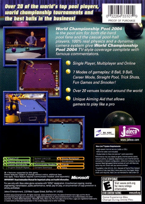 World Championship Pool 2004 — box-2D-back (US)