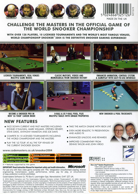 World Championship Snooker 2004 — box-2D-back (EU)