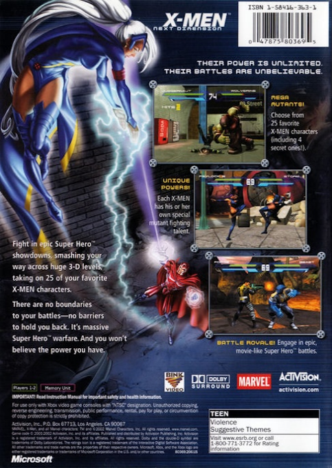 X-Men - Next Dimension — box-2D-back (US)