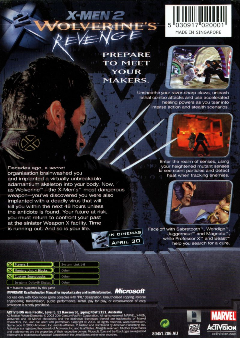 X-Men 2 - Wolverine's Revenge — box-2D-back (AU)