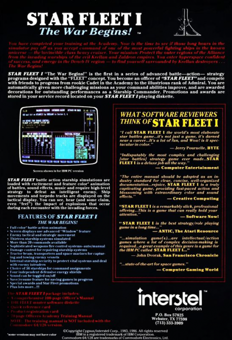 Star Fleet 1 - The War Begins! — box-2D-back (US)