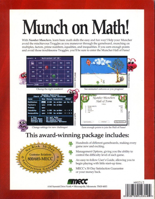Number Munchers — box-2D-back (US)