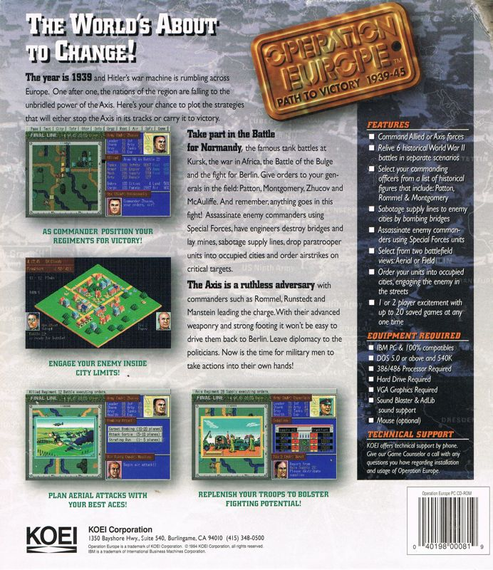 Operation Europe - Path To Victory 1939-45 — box-2D-back (US)