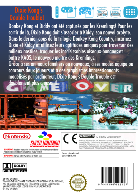 Donkey Kong Country 3 - Dixie Kong's Double Trouble — box-2D-back (FR)