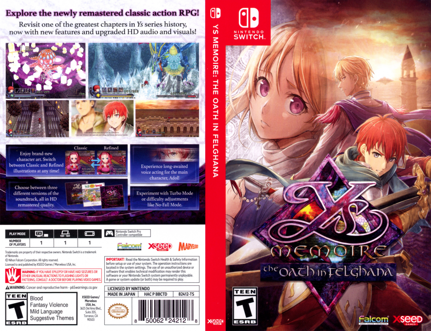 Ys Memoire : The Oath in Felghana — box-texture (US)